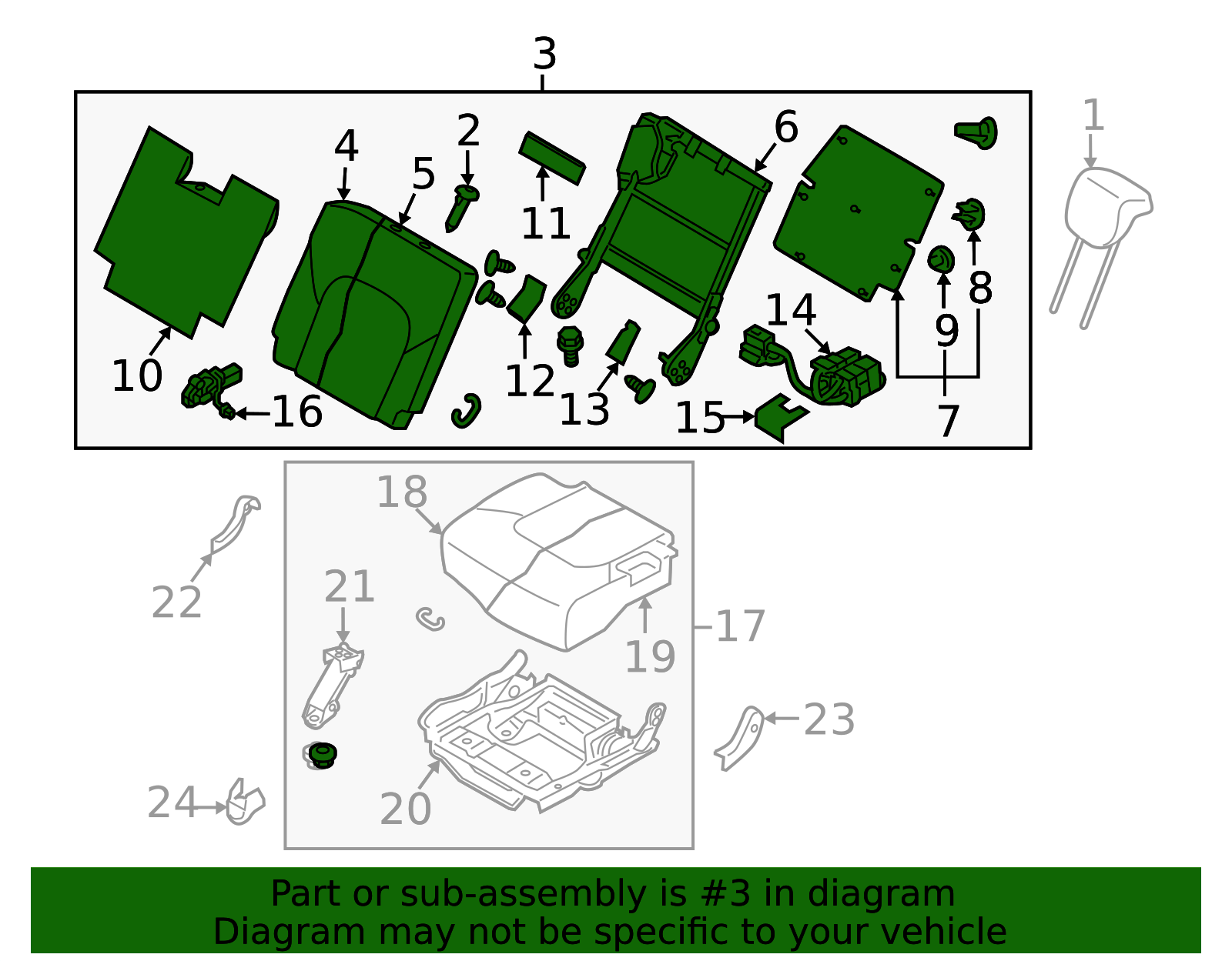 Seat Back Assembly - Infiniti (89600-6GW1B) 3 Seat Back Assembly - Infiniti (89600-6GW1B)