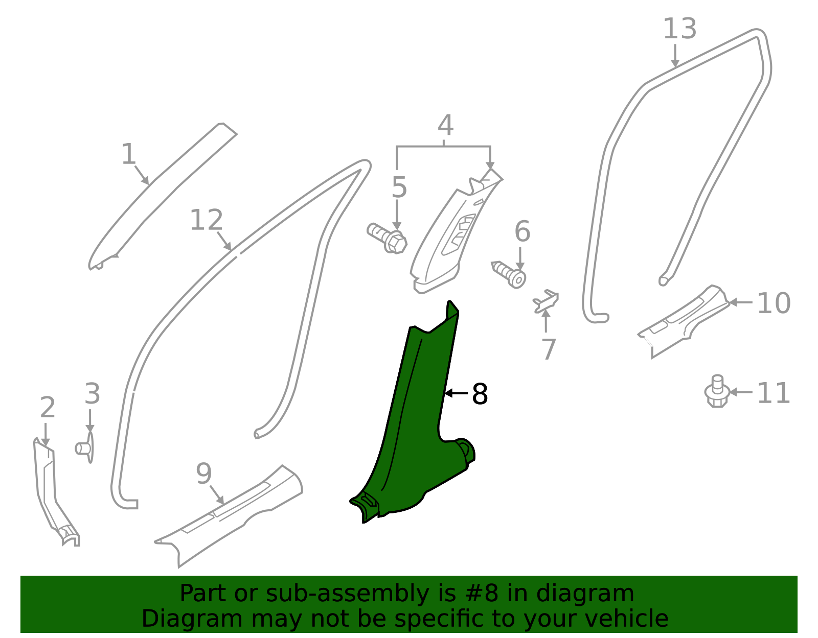 Door Pillar Post Trim Set - Infiniti (76916-5VS0A) 3 Door Pillar Post Trim Set - Infiniti (76916-5VS0A)