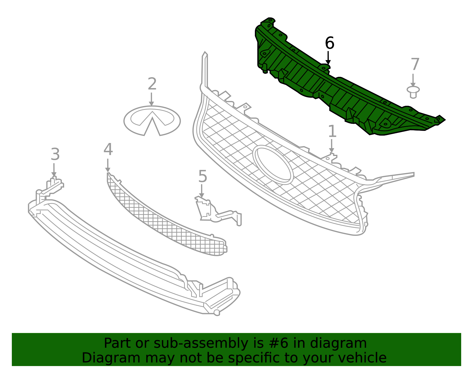Upper Radiator Grille - Infiniti (62322-5DA0A) 4 Upper Radiator Grille - Infiniti (62322-5DA0A)