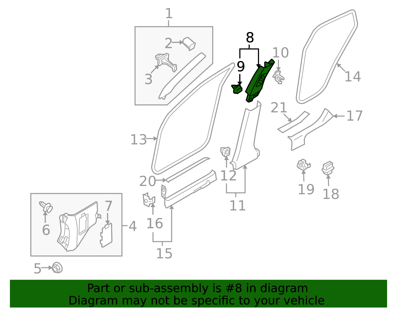 Upper Center Pillar Garnish, Left - Infiniti (76914-1BA0A) 3 Upper Center Pillar Garnish, Left - Infiniti (76914-1BA0A)